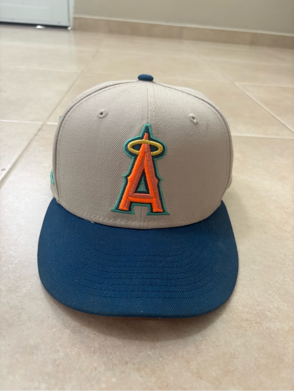 New Era Angels 50th Anniversary Angel Stadium Fitted Hat 1966-2016 Stone Navy